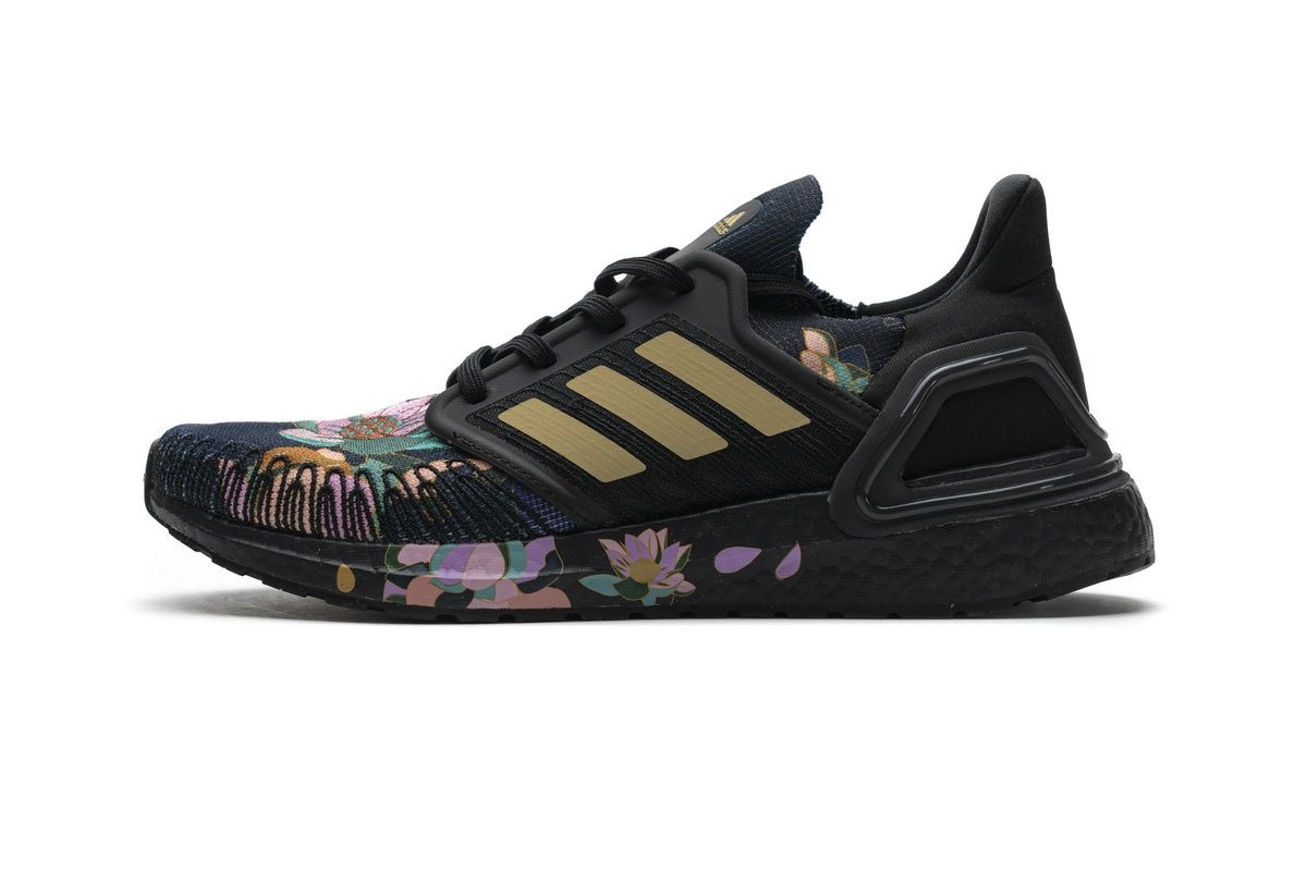 Tênis Adidas UltraBoost 20 - Preto Dourado Flowers - Feminino 